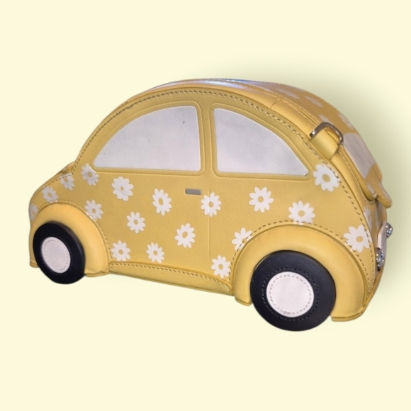 Kate Spade New York Beep Beep Car Crossbody Bag Yellow w/ Daisy Pattern